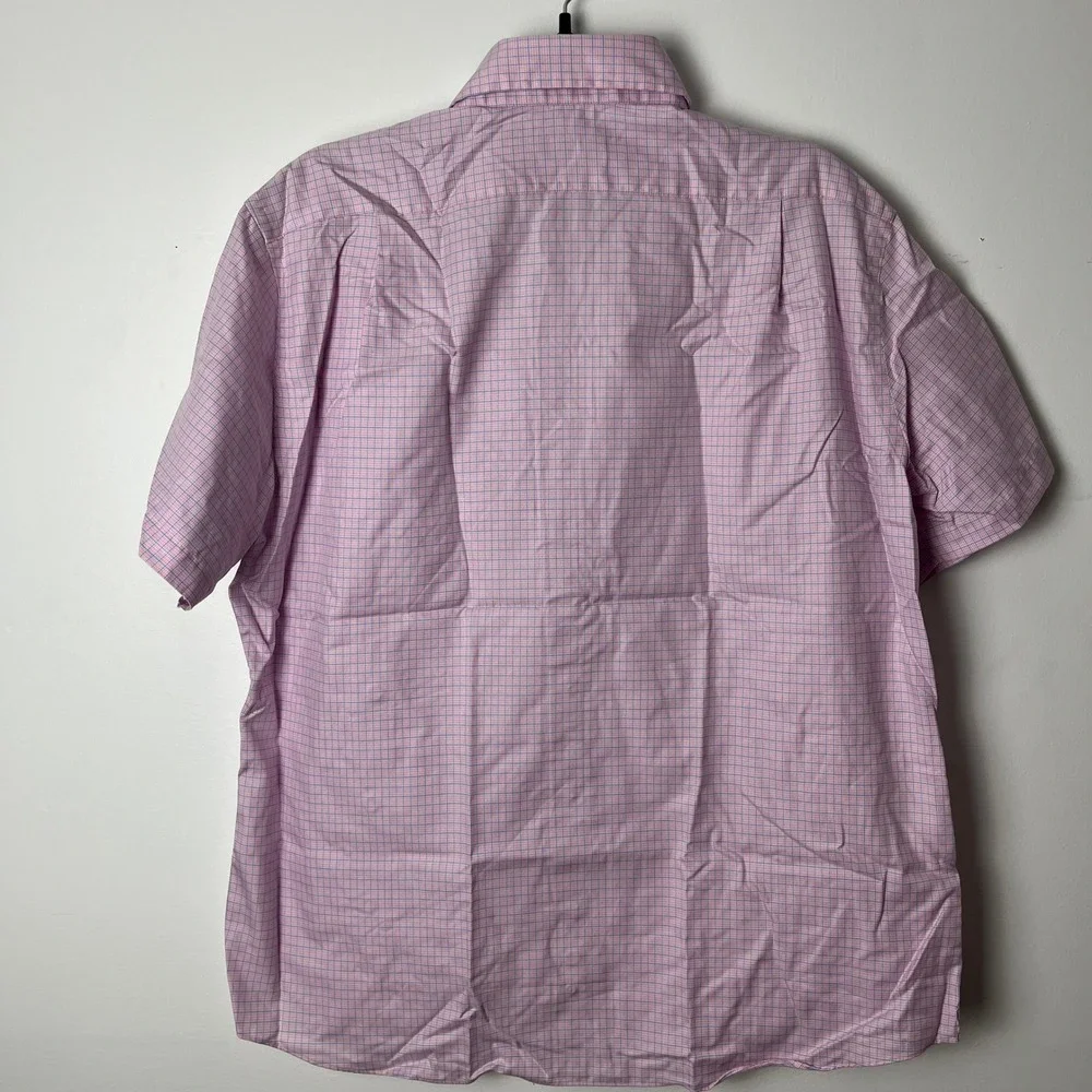 Proper Cloth Button Down Shirt Mens XL Pink Blue Plaid Short Sleeve Business
